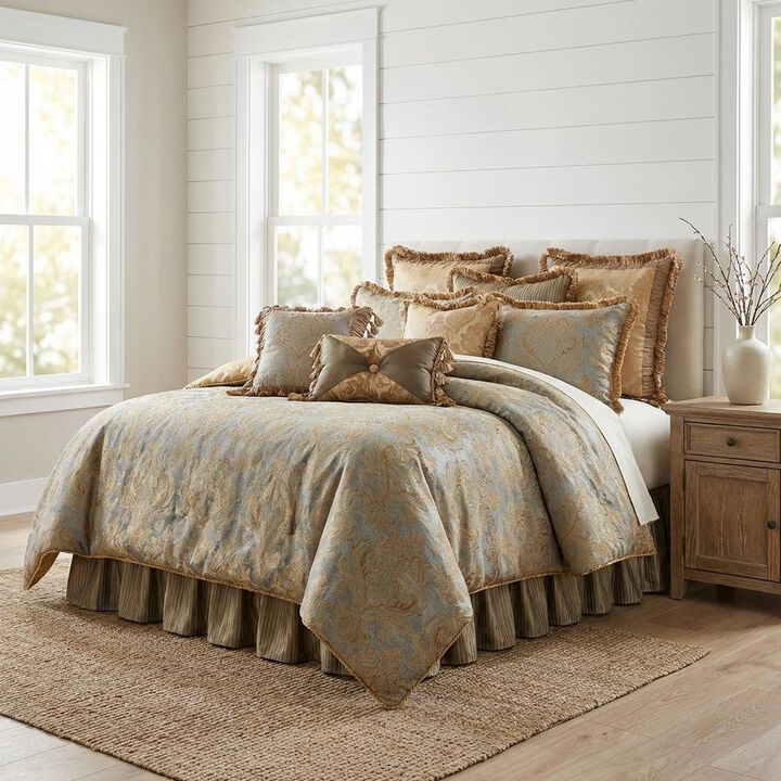 Michael Amini Elizabeth 13-Piece King Comforter Set - Aqua