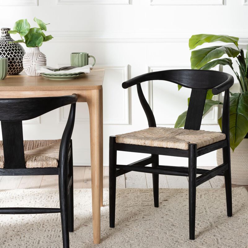 bali & pari Fika Wishbone Dining Chair with Handwoven Seagrass Seat - Mahogany Wood Frame Armchair for Modern Coastal Dining Rooms, Black image number 7