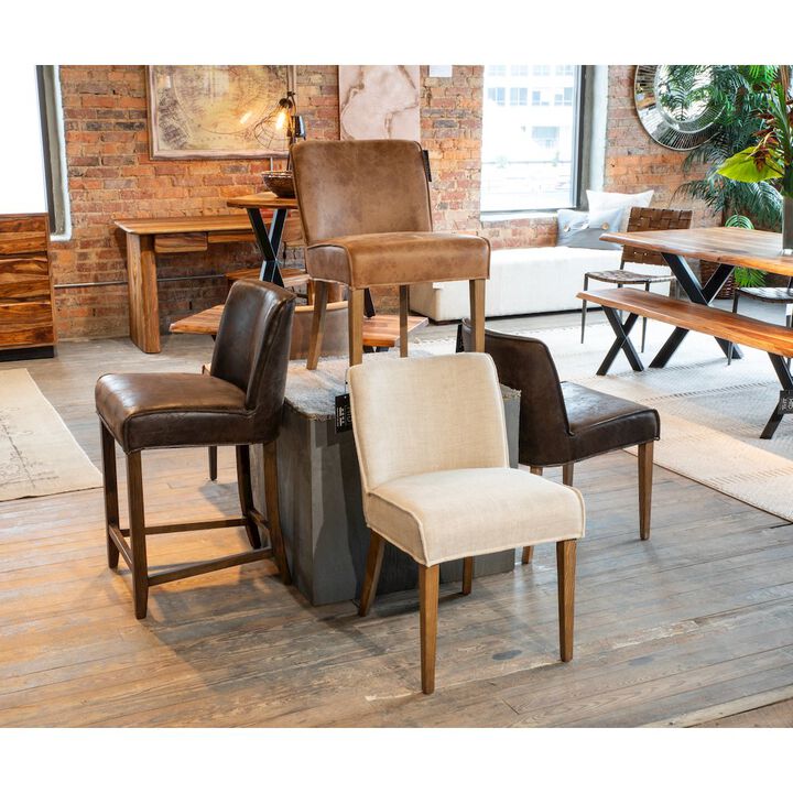 World Interiors Avery Counter Chair in Tan Leather with Legs