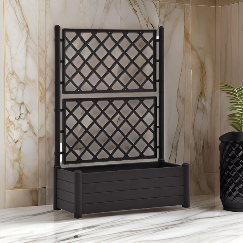Simi Garden Flower Planter with Trellis, Anthracite Gray, 17x40x56 - Benzara image number 5