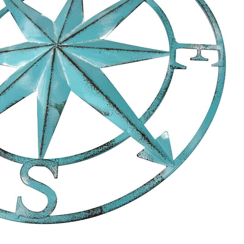 Aqua Metal Compass Rose Wall Decor 20.25 inch Coastal Nautical Beach Art image number 3