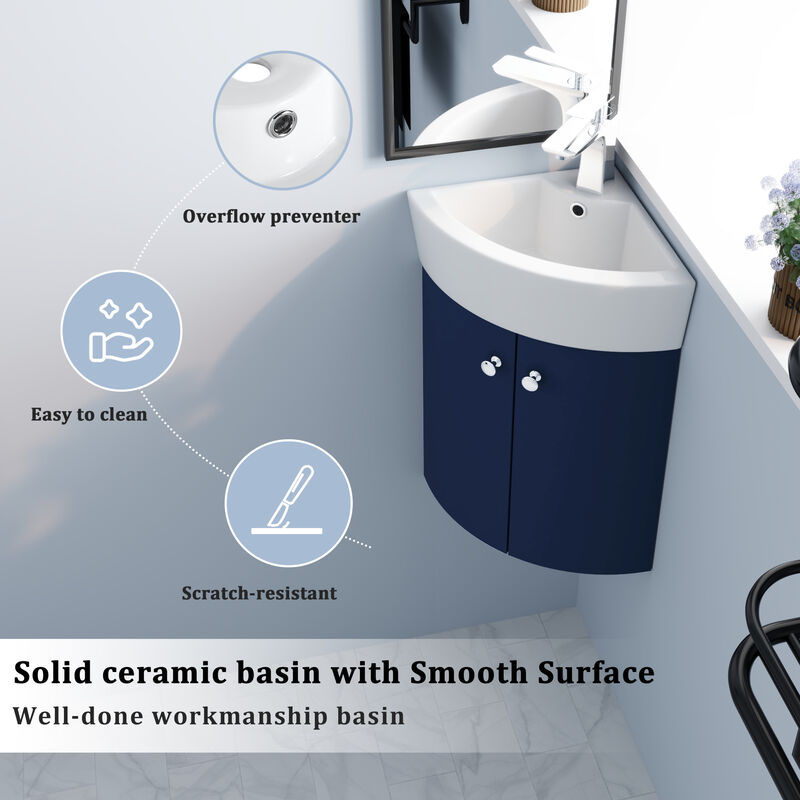 ELEMENT ACE Space Saving Corner Wall Mounted Vanity Cabinet with Integrated Ceramic Sink for Small Bathrooms image number 3