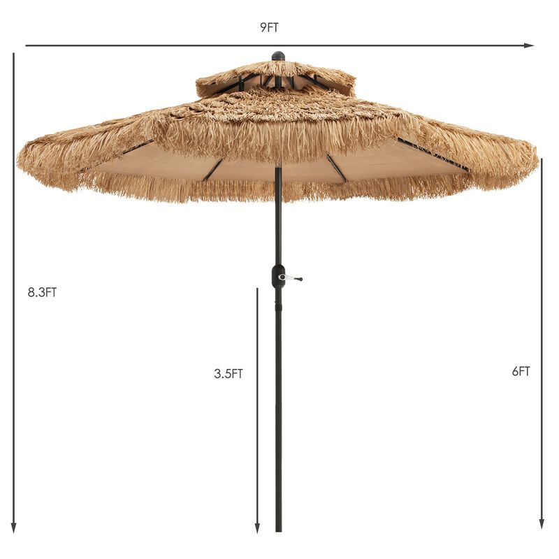 9-Foot Thatched Tiki Umbrella with 8 Sturdy Ribs for Backyard and Patio