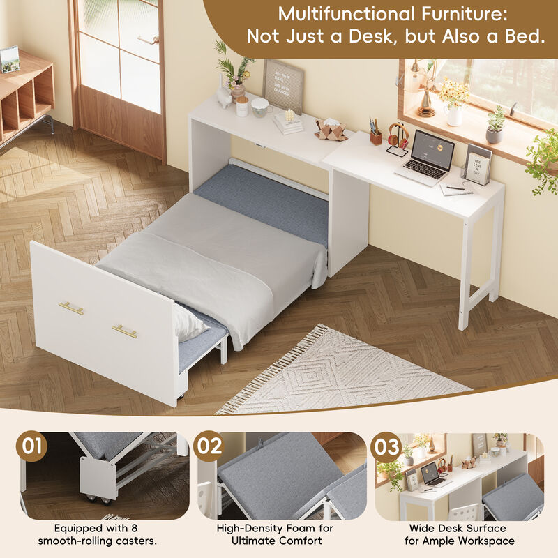 Merax Murphy Cabinet Bed with Adjustable Position Desk