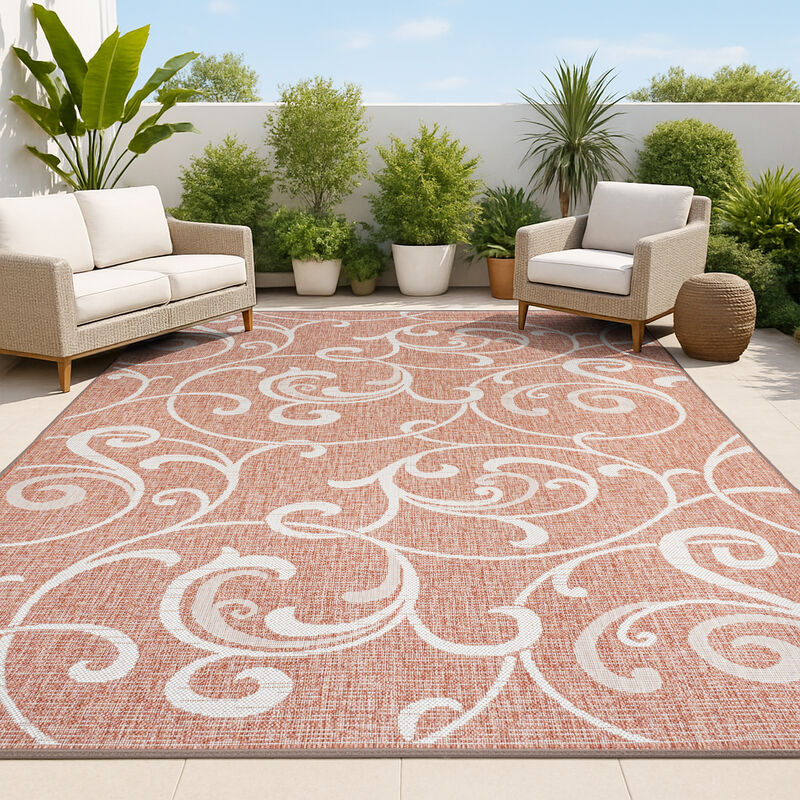 Maribel Traditional Classic All-Over Scroll Indoor/Outdoor Area Rug