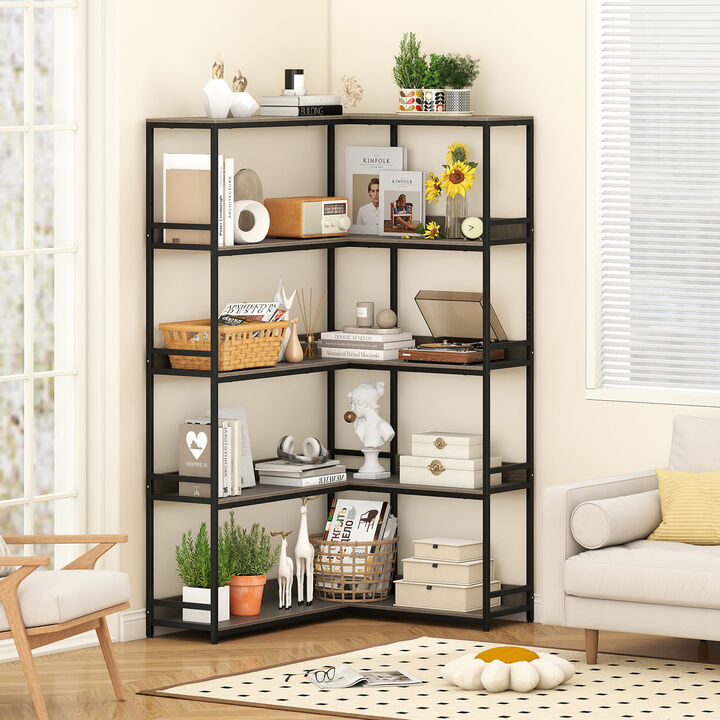 5-Tier L-Shaped Corner Bookshelf with Metal Frame, Space-Saving Etagere Design