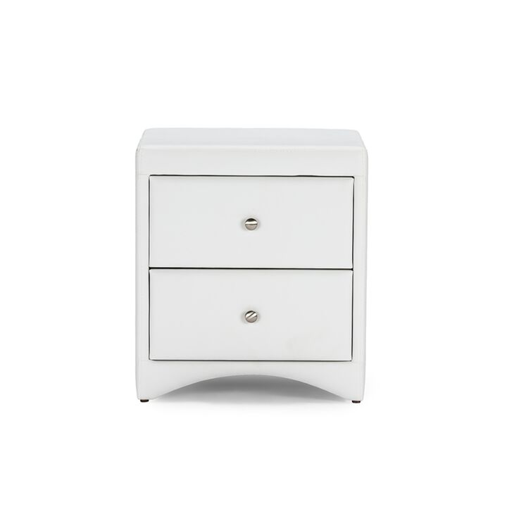 Baxton Studio Dorian Faux Leather Upholstered Modern Nightstand, White