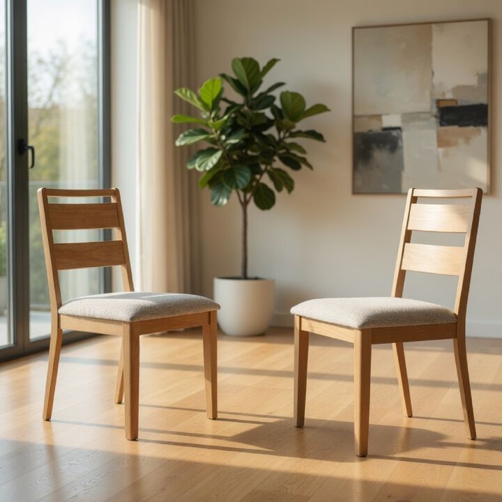 Brion Ladderback Dining Chair, Set of 2, Boucle Fabric, Wash Oak Wood