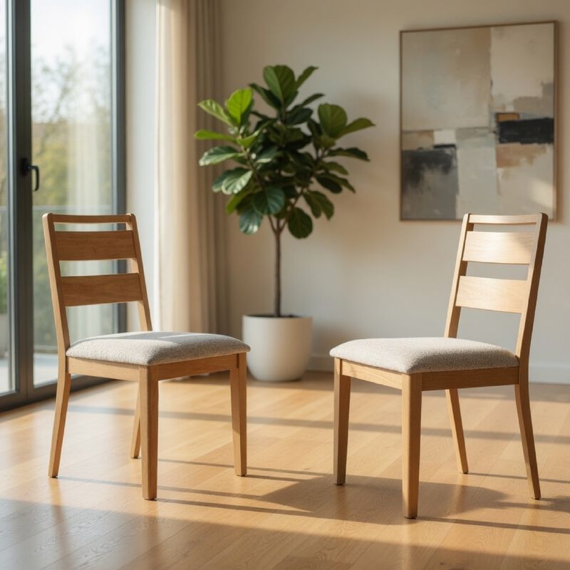 Brion Ladderback Dining Chair, Set of 2, Boucle Fabric, Wash Oak Wood image number 1