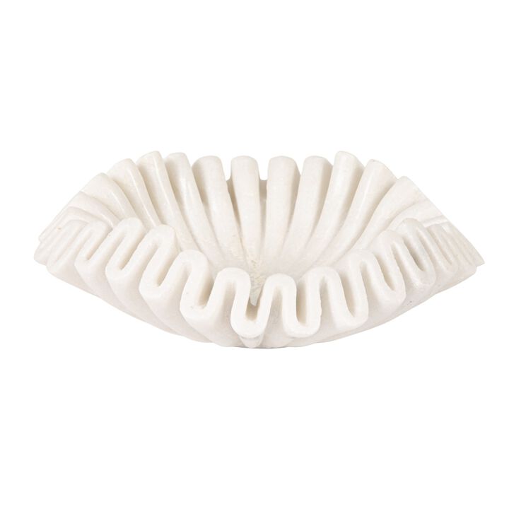 Marble Round Ruffle Bowl, White