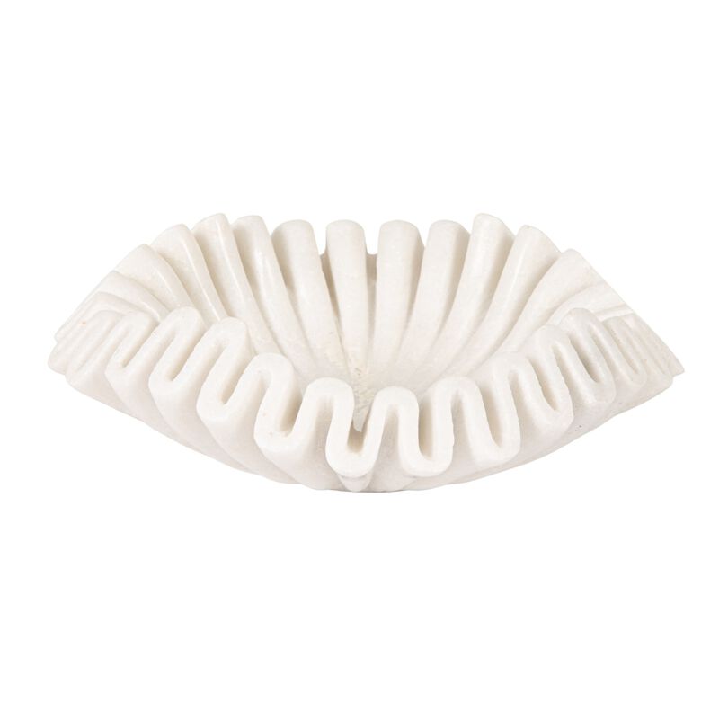 Marble Round Ruffle Bowl, White image number 0