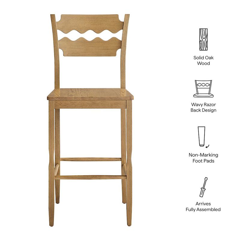 Jax Oak Wood Bar Stool With Wavy Razor Back image number 1