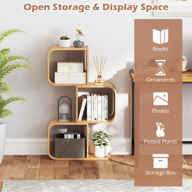 Hivvago 3-Tier S-Shaped Bookcase with 3 Open Cubes for Living Room