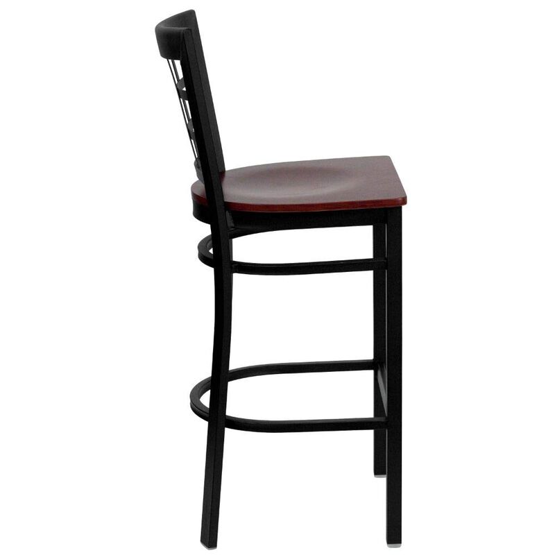 Flash Furniture HERCULES Series Black Window Back Metal Restaurant Barstool - Mahogany Wood Seat