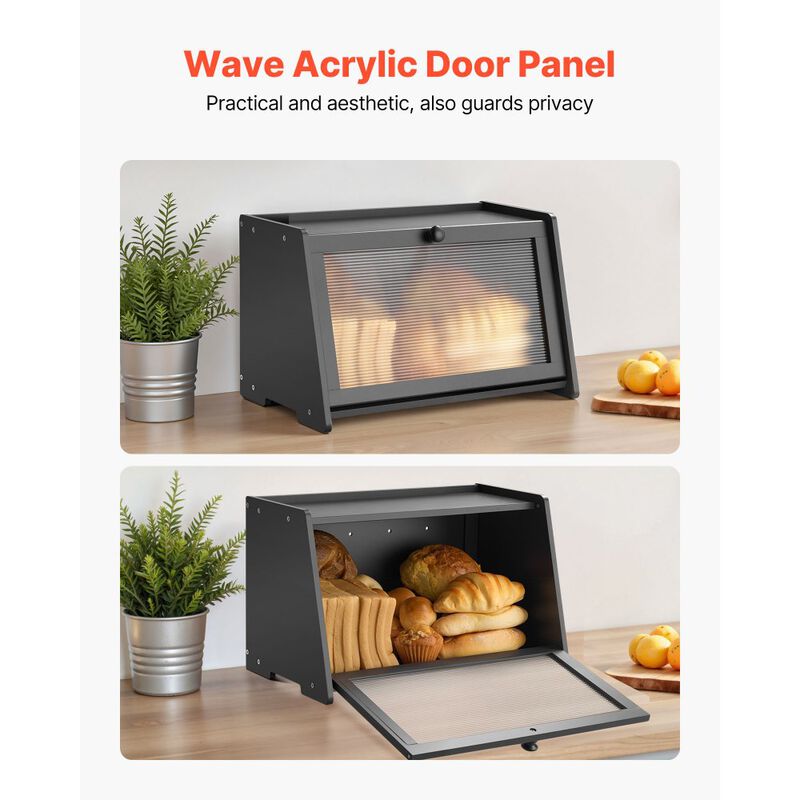 Farmhouse Bread Box, Wooden Kitchen Counter Bread Storage with Wavy Acrylic Panel image number 3