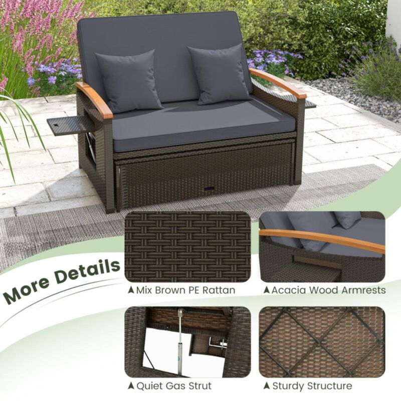 Hivvago Outdoor Wicker Daybed with Folding Panels and Storage Ottoman image number 8