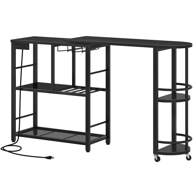 L-Shaped Bar Table with Charging Station and Multi-Tier Corner Storage-Black image number 0