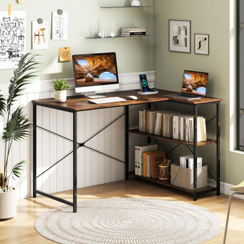 Hivvago L-shaped 47 Inch Reversible Corner Desk with Adjustable Storage Shelves