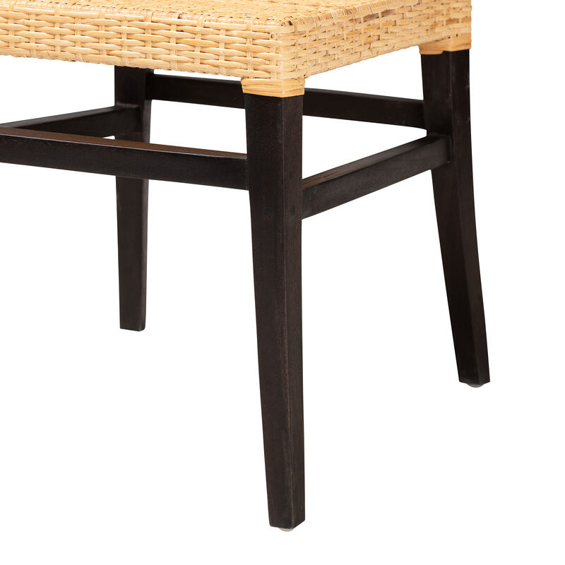 Bali & Pari Lingga Modern Bohemian Dark Brown Mahogany Wood and Natural Rattan Dining Chair