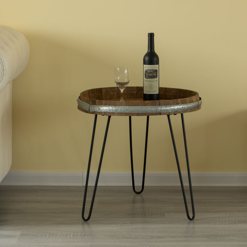 Wooden Wine Barrel Head End Table Accent