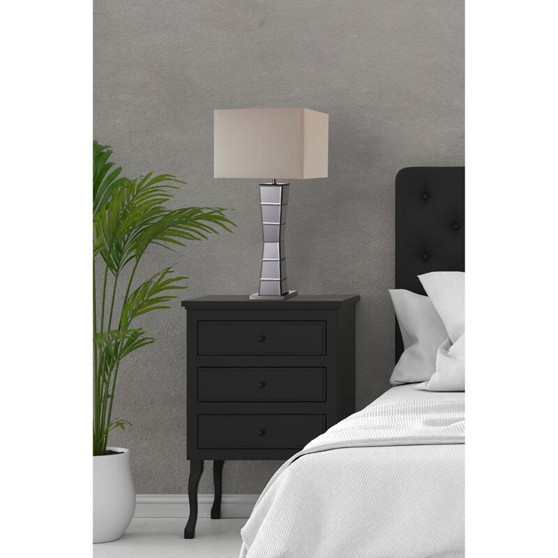Hivvago Black Glass Tower Table Lamp with Beige Fabric Shade