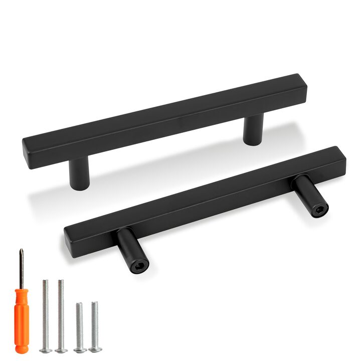 Redunest Cabinet Pulls Matte Black Cabinet Handles Square Drawer Pulls, 2 Pack 3-3/4 Inch 96mm Hole Centers Stainless Steel Kitc