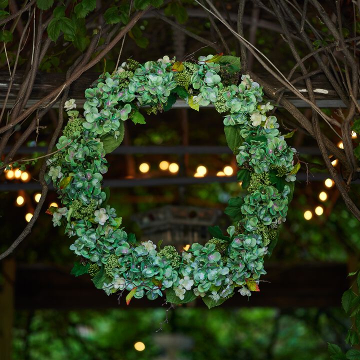 Artificial Hydrangea and Sedum Floral Wreath for Entryway or Living Room