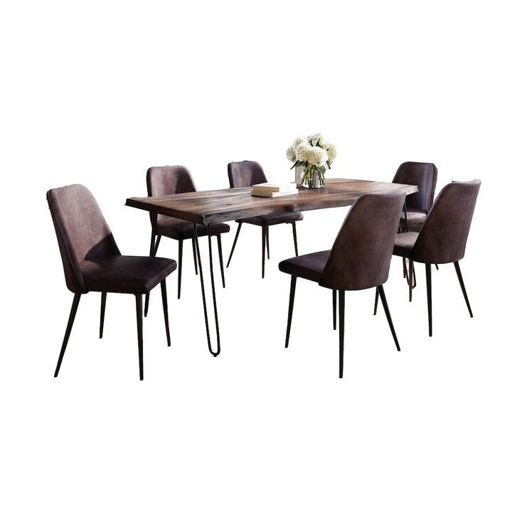Jofran Seven Piece Solid Acacia Dining Set with Upholstered Mid-Century Modern Chairs