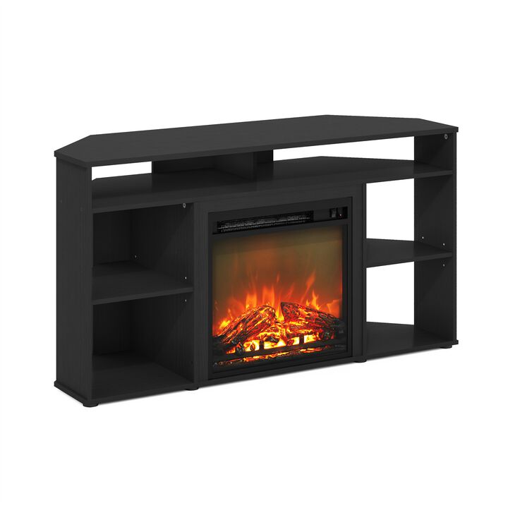 Furinno Furinno Jensen Corner TV Stand with Fireplace for TV up to 55 Inches, Americano