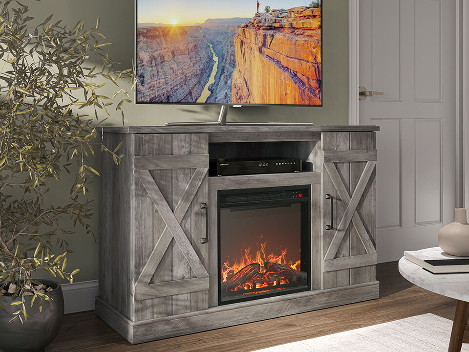 BELLEZE 47" TV Stand with 18" Electric Fireplace Heater & Media Entertainment Center Console Table for TV up to 50" with Open Storage Shelves & Cabinets - Veropeso