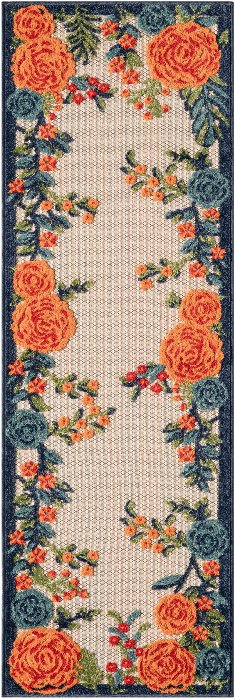 HomeRoots 6' Red Beige Blue Orange And Red Floral Indoor Outdoor Runner Rug image number 0