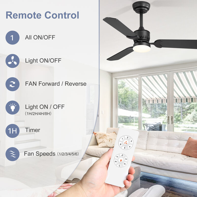 Breezary 2 Pack 42" Ceiling Fans with Lights, LED Indoor Fan, Wood Blades, Remote Control,6 Speeds image number 5