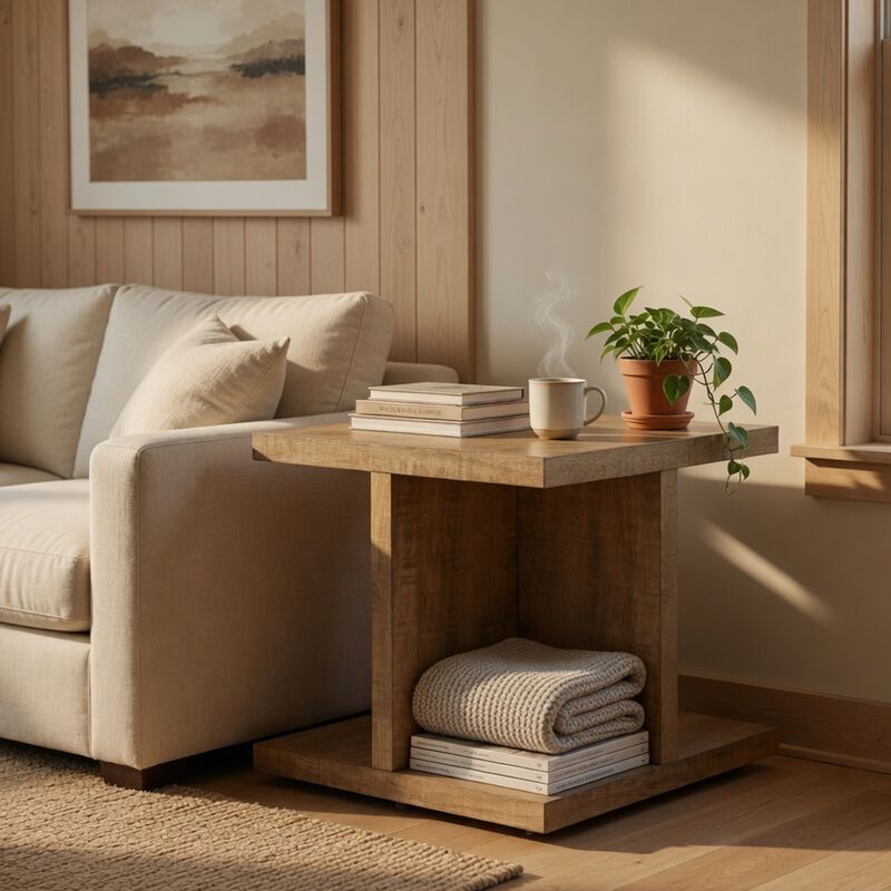 Chet Square End Table with Open Cube Base, Mango Finish Wood 24 Inch image number 1