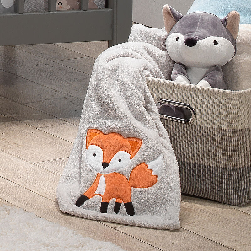 Bedtime Originals Woodland Friends Gray Fleece with Orange Fox Baby Blanket
