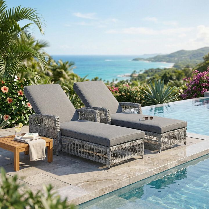 Merax Outdoor Lounger Set of 2 with Adjustable Backrest, Armrests, Thick Cushions
