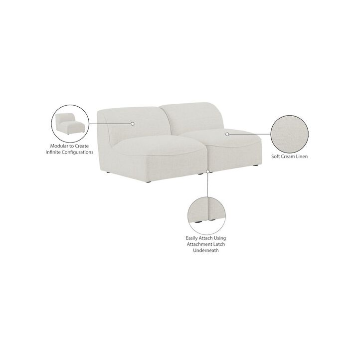 Meridian Furniture Miramar Cream Durable Linen Textured Modular Sofa