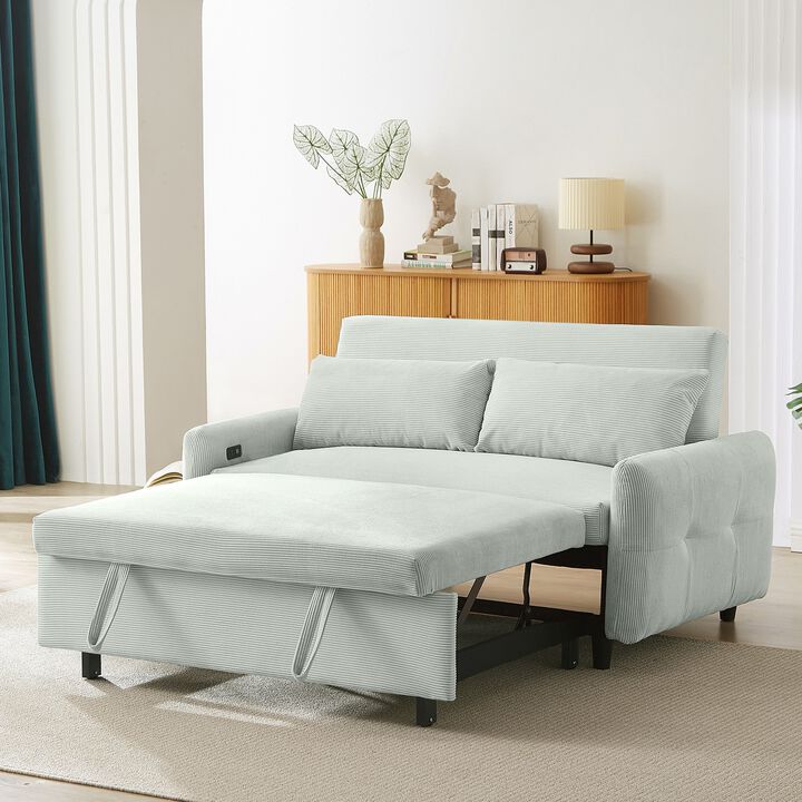 Clihome Multi-Angle Reclining Soft Corduroy Sofa Bed,3-Position Adjustable Backrest with USB Ports