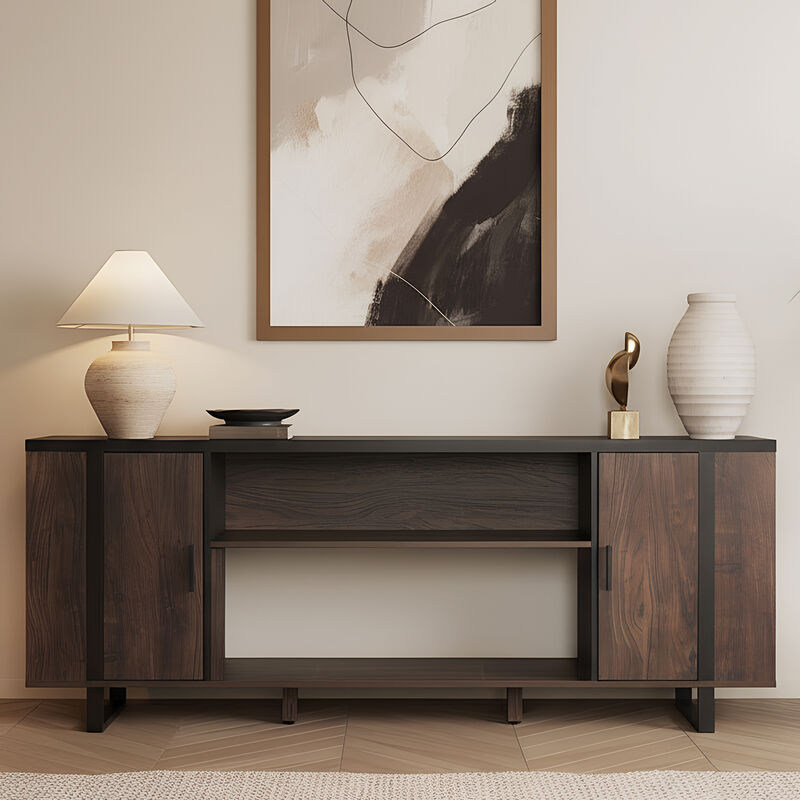 72" Modern Brown TV Stand, Entertainment Center with Storage Cabinet for TV up to 75"