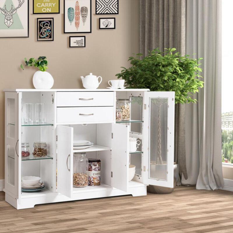 Hivvago Sideboard Buffet Server Storage Cabinet with 2 Drawers and Glass Doors