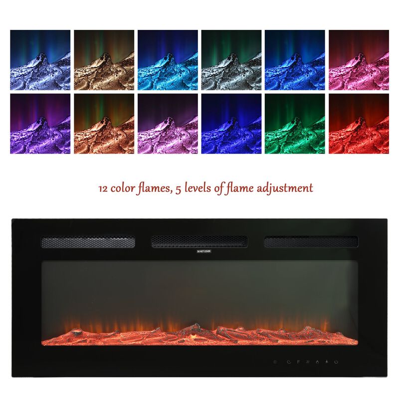 Black 36 in. Wall-Mounted Electric Fireplace with Logs & Crystals, Remote 1500/750W