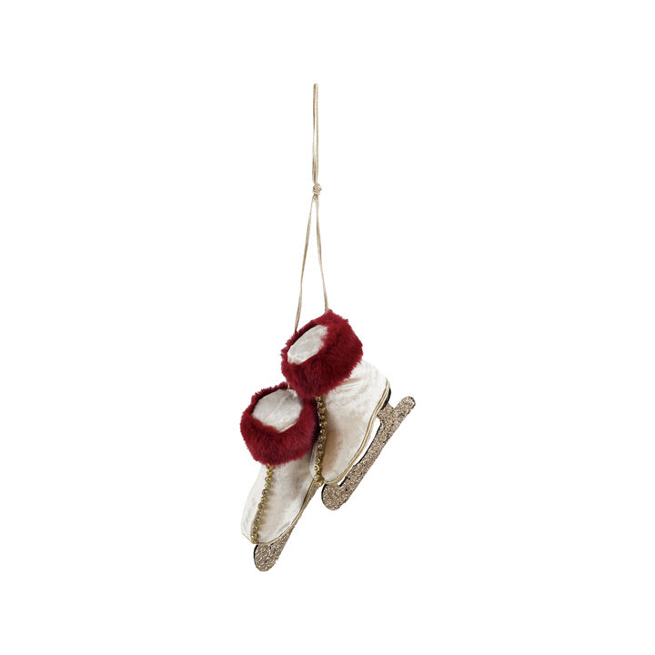 Faux Fur Ice Skates Ornament with Jewel Detailing