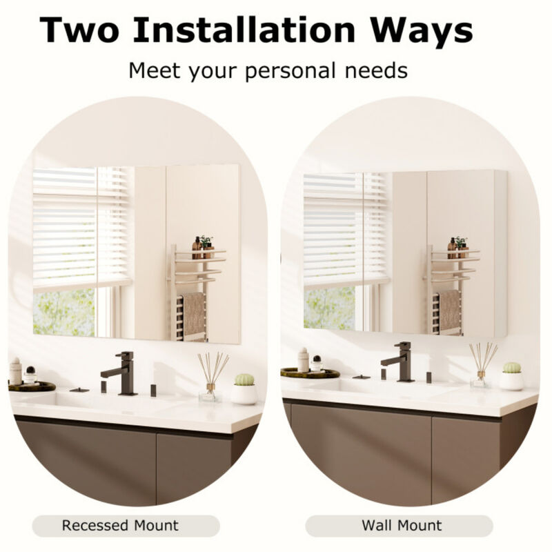 Frameless Bathroom Wall Mounted Mirror Cabinet with 3 Doors and Adjustable Shelves image number 9