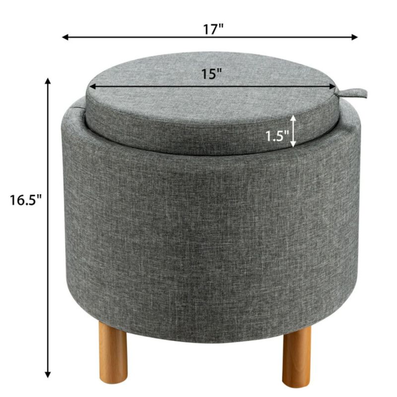 Hivvago Round Fabric Storage Ottoman with Tray and Non-Slip Pads for Bedroom