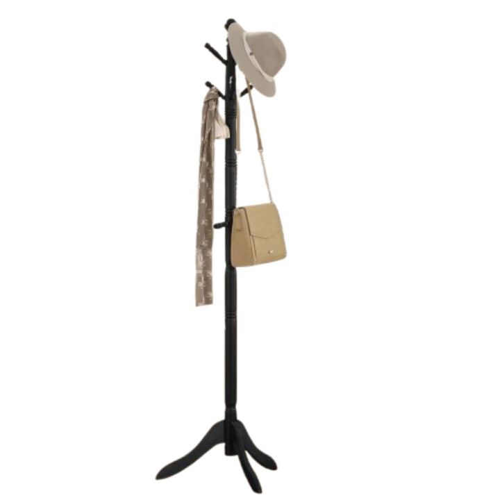 Hivvago Solid Wood Coat Rack with 10 Hooks in Black Finish