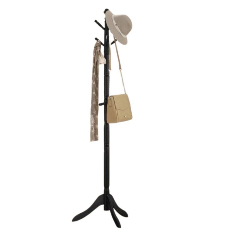 Hivvago Solid Wood Coat Rack with 10 Hooks in Black Finish