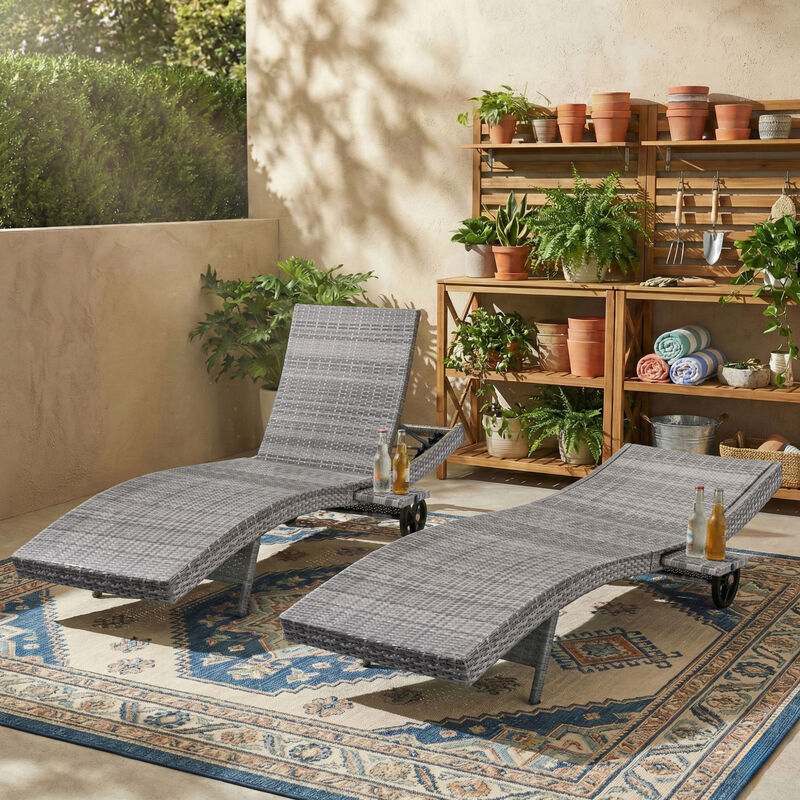 Whisen Patio Lounge Chairs with Rolling Wheels, Pull-out Side Table, Adjustable Backrest image number 2