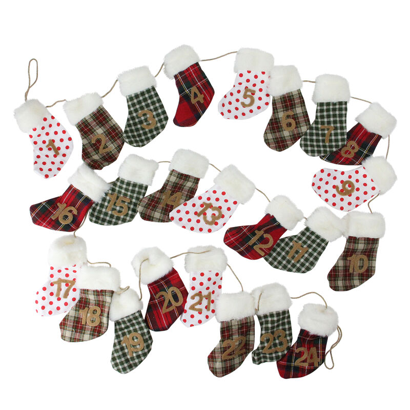 8' x 1" White and Red Stocking Artificial Christmas Garland - Unlit image number 0