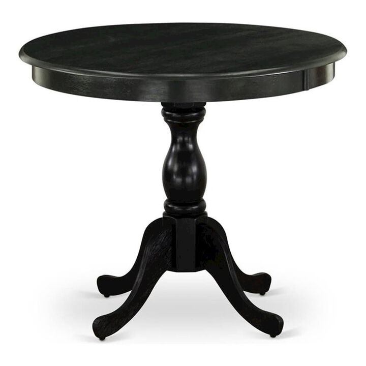 East West Furniture 1-Piece Modern Table with Round Wire Brushed Black Table top and Wire Brushed Black Pedestal Leg Finish