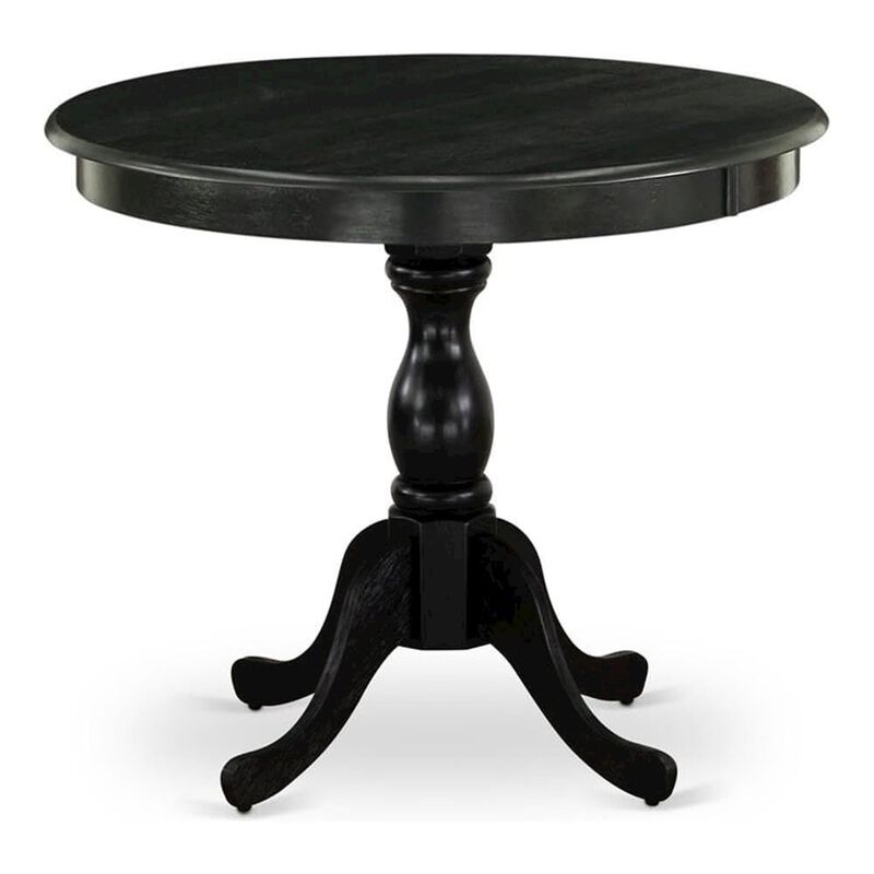 East West Furniture 1-Piece Modern Table with Round Wire Brushed Black Table top and Wire Brushed Black Pedestal Leg Finish