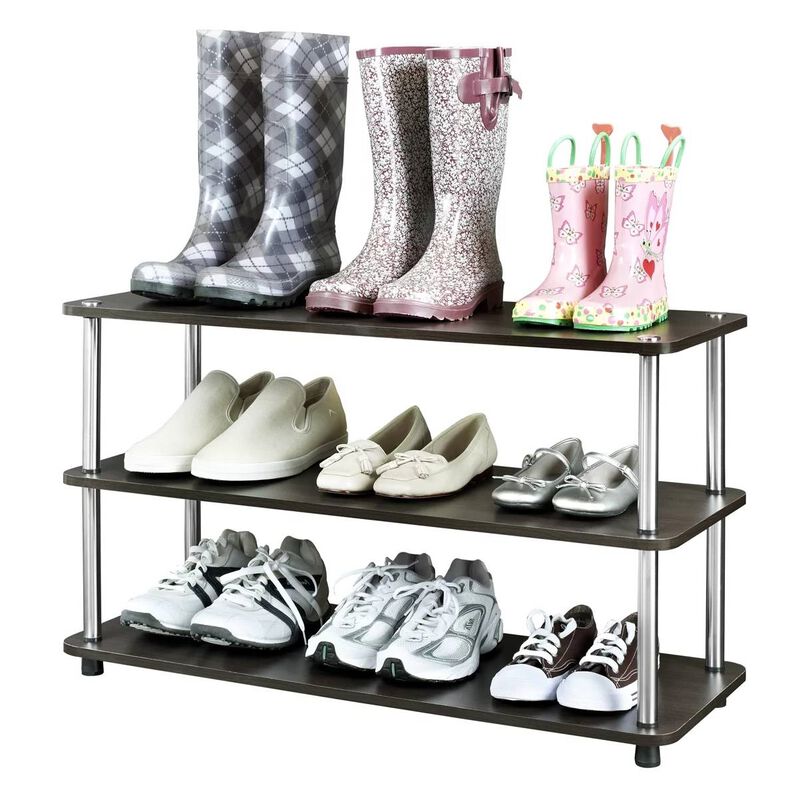 QuikFurn Espresso 3-Shelf Modern Shoe Rack - Holds up to 12 Pair of Shoes